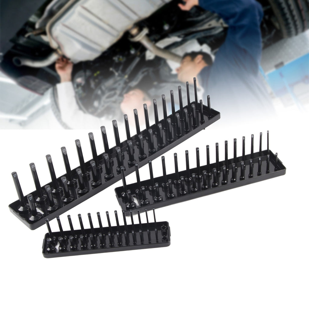 ▷3PCS 1/4in 3/8in 1/2in Socket Holder Organizer Black Storage Set For Toolboxes