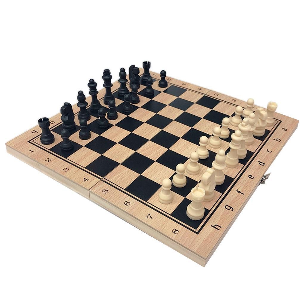 3in1 FOLDING WOODEN CHESS SET Board Game Checkers Backgammon Draughts Large