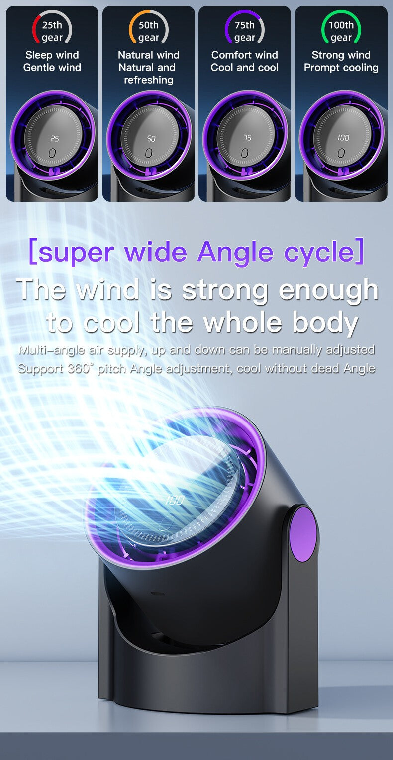 Bladeless Cooling Fan High-Speed USB Rechargeable Quiet Desktop Display Portable