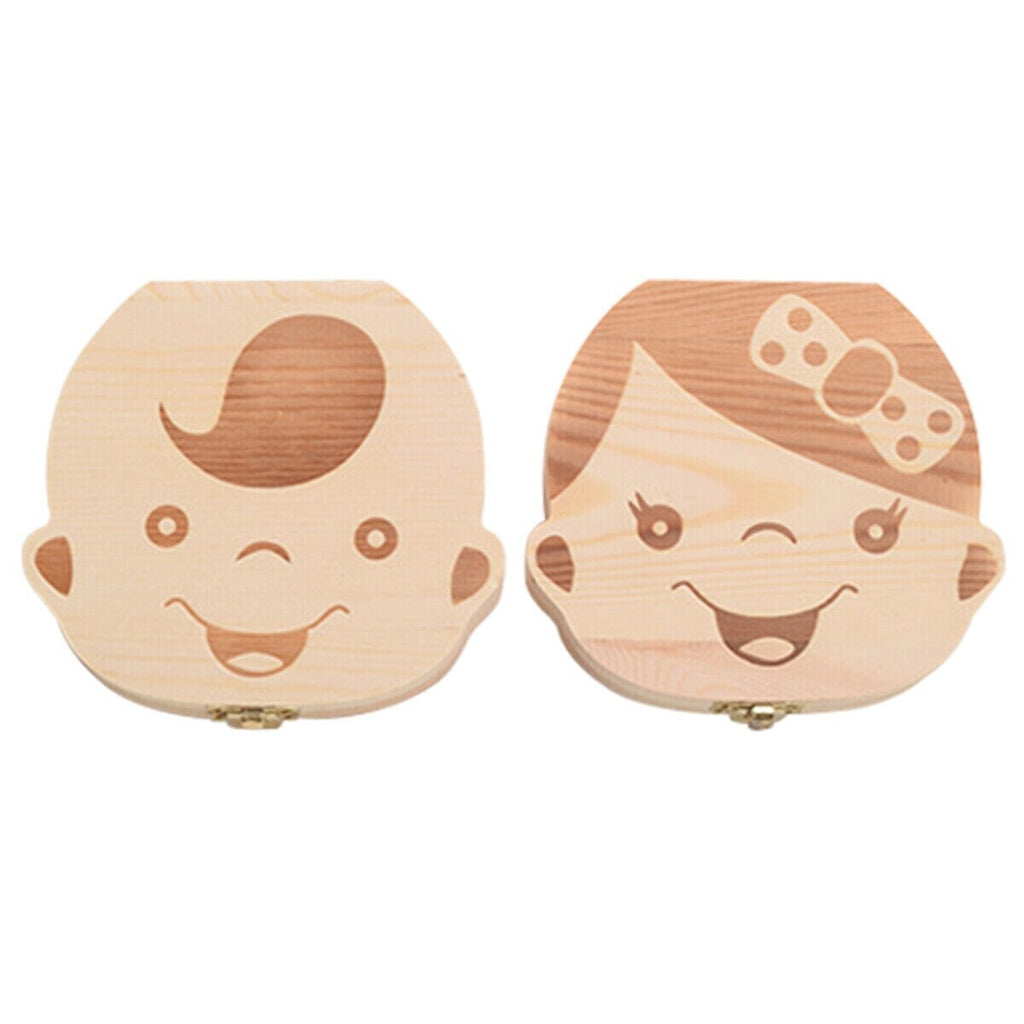 Baby Milk Teeth Keepsake Wooden Box Save Children Kids First Tooth Souvenir Gift