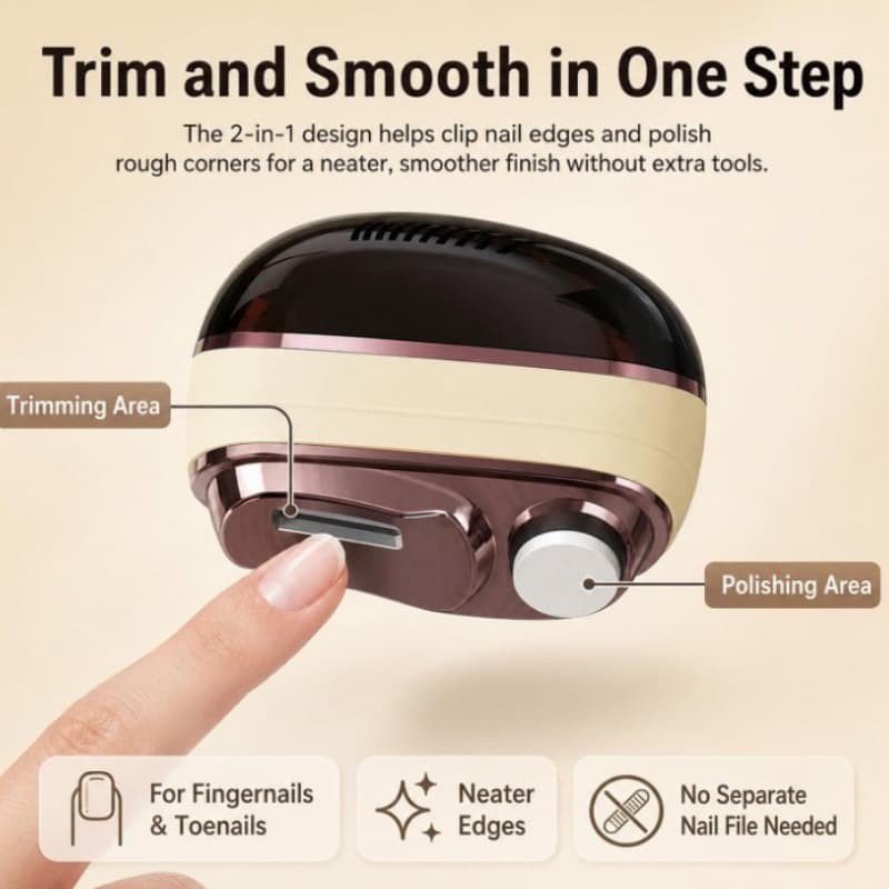 2-in-1 Smart Electric Nail Clipper&Polisher,,Rechargeable Automatic Nail Clipper