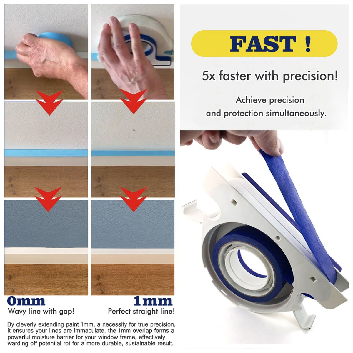 Masking Paint Tape Applicator Set 25mm Width Blue Painter Tape Dispenser Tool