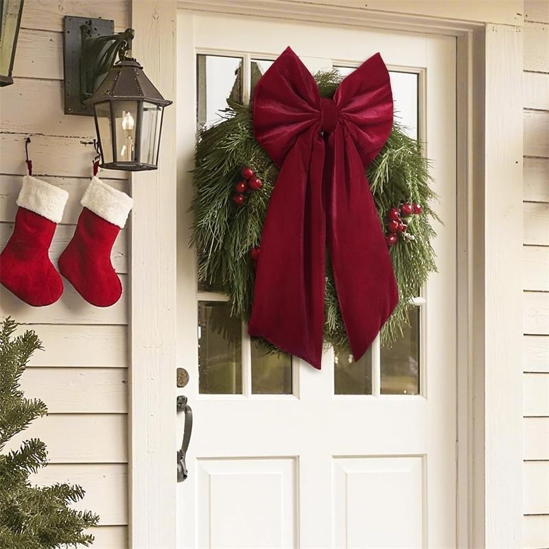 90cm Large Velvet Bowknot Christmas Tree Topper Retro Wine Red Bow Ornament
