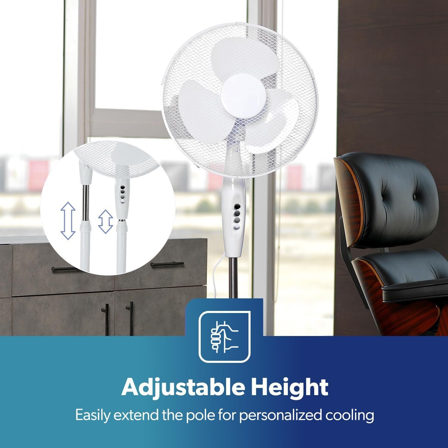 16" Pedestal Fan 3 Speed Quiet Stand Floor Fan Oscillating Cooling Home Office