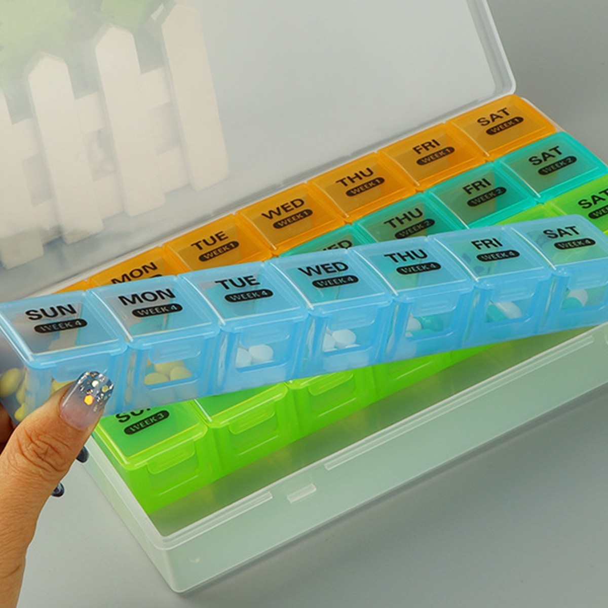 28 Day Pill Organiser Monthly Pill Box Large Organizer By Week Pillbox Portable