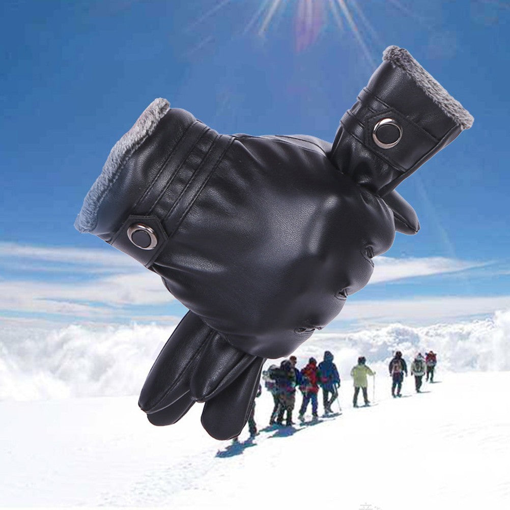 Black PU Winter Warm Gloves Reusable Touch Screen Cycling Cold Protection