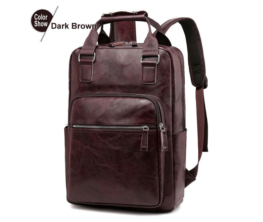 Men's Office Backpack 17" Laptop PU Leather Business Bag Work Travel Daypack