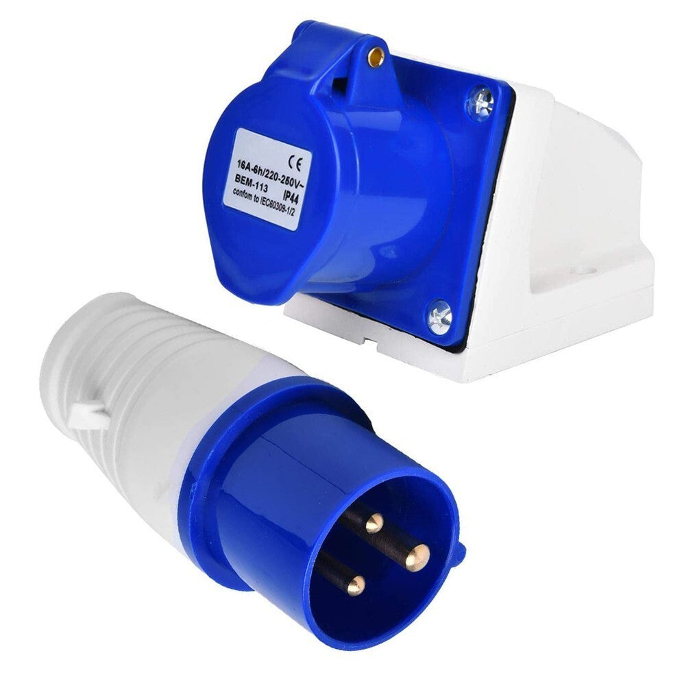 16 Amp 3 Pin Socket And Plug Wall-mounted 220-250V  IP44 16A Caravan Camper Van
