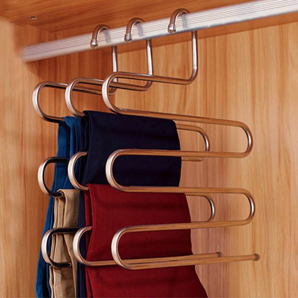 3X Space Saver Clothes Pants Trouser Hanger Multi Layer Storage Closet Organizer