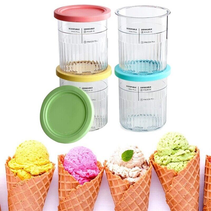 For Ninja NC500 NC501 Tubs 4 Pack with Color Lids, Replacement Pint Containers
