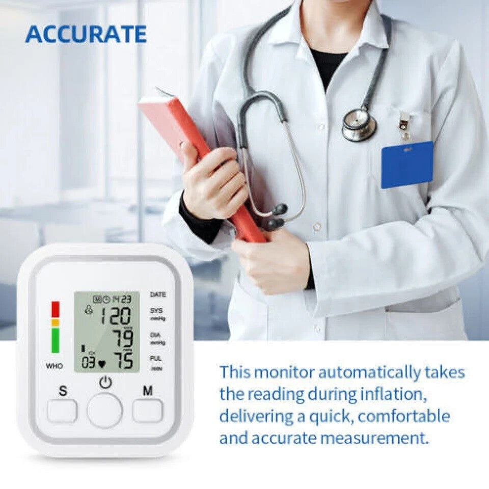 Automatic Digital Arm Blood Pressure Monitor Heart Rate Machine Meter BP Cuff