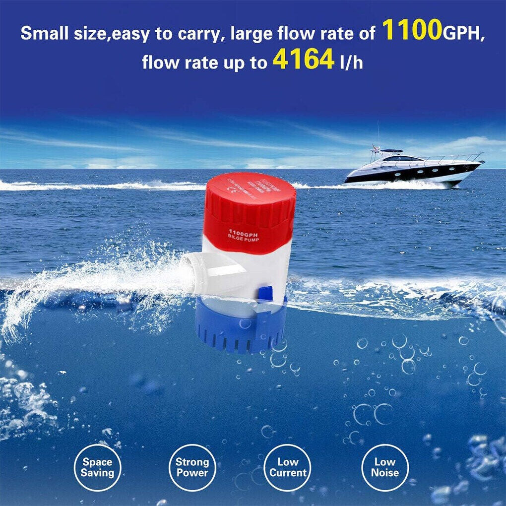 1100GPH Marine Bilge Pump Submersible Water Pump DC 12V Electric Yacht Boat UK