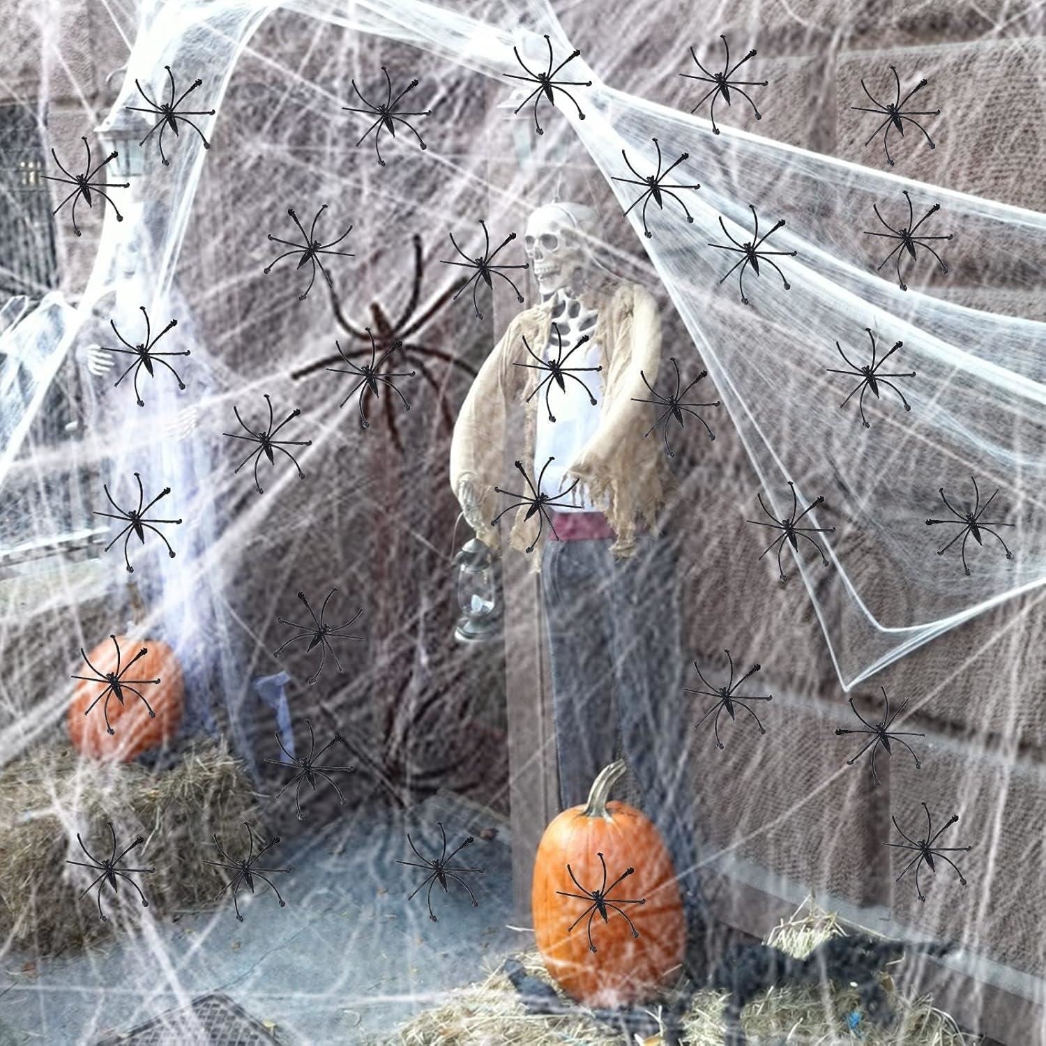 Spider Web With 10pcs Spiders Halloween Decoration Stretchy Cobweb Props