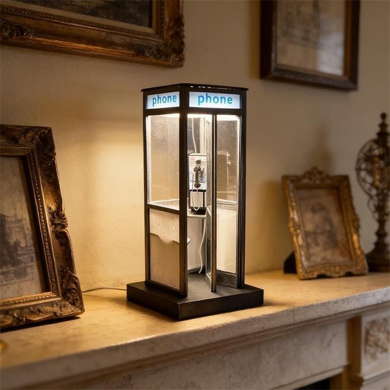 Retro Vintage Tall Phonebooth Lamp, Night Lamp Telephone Booth, LED Desk Lamp