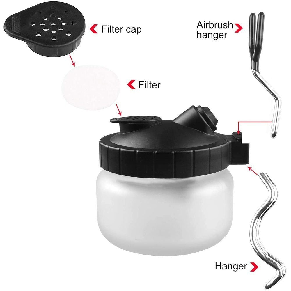 Airbrush Cleaning Pot Cleaner Kit Glass Paint Jar Airbrush Stand Filters Brushes