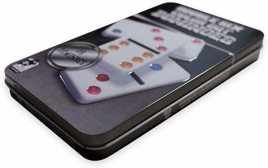 Double six Large dominoes color set in aluminium tin storage case Xmas Gift
