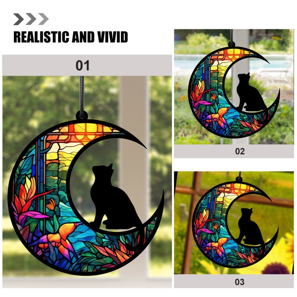 Acrylic Moon Cat Hanging Decoration Garden Window Hanging Ornament Cat Pendant