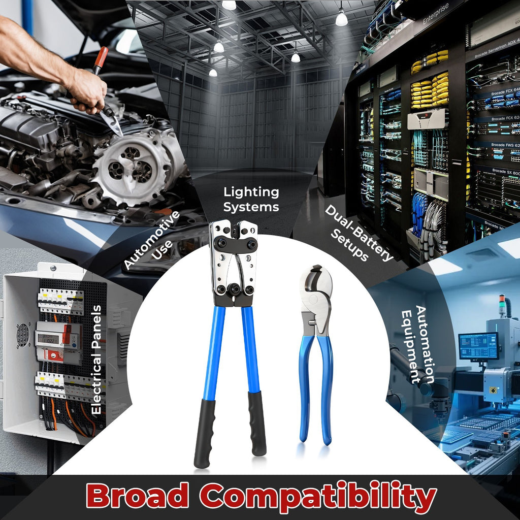 Heavy Duty Battery Cable Crimping Tool Wire Lugs Crimper Terminal Connectors Set