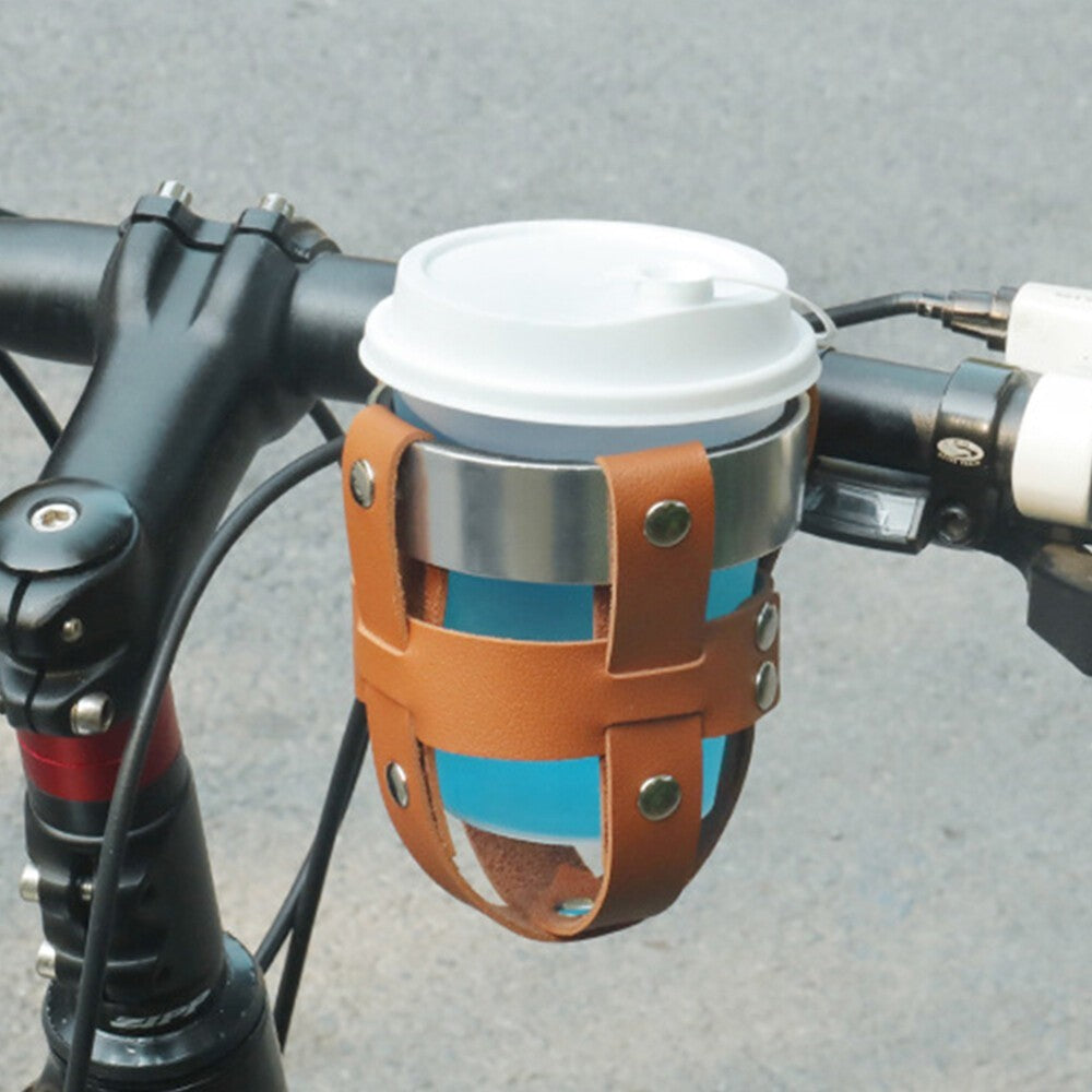 Water Bottle Bike Cup Holder Handlebar Cruiser Leather Rack new