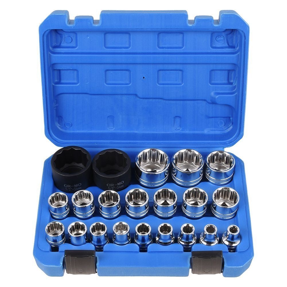 12-point 8-36mm CR-V Metric Sockets 21Pcs 1/2" Drive Universal Spline Socket UK