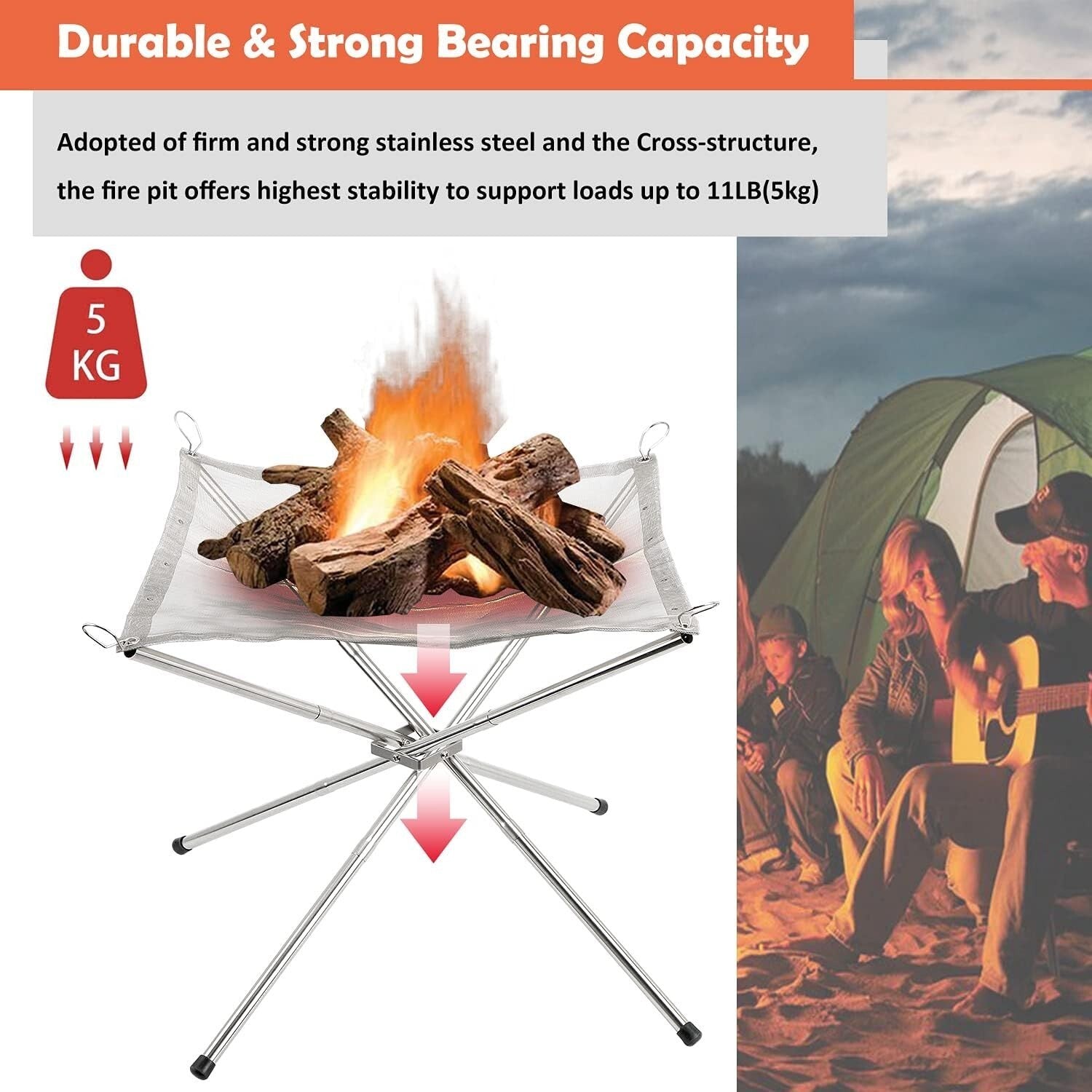 Portable Fire Pit for Camping, Outdoor Folding Firepit Fireplace with Heat Resis