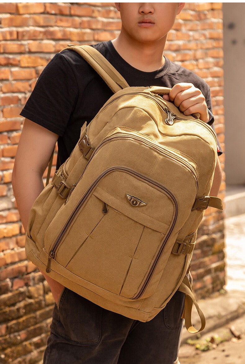 Large Canvas Backpack 45/55L Hiking Rucksack Durable Men's Daypack Travel