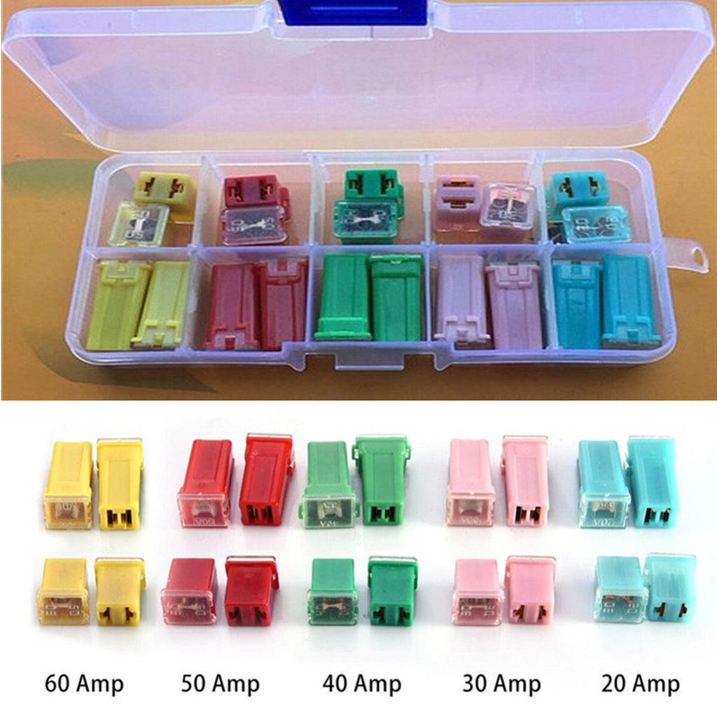 20Pcs Mini Square Car Fuse Assortment Kit 20 30 40 50 60 Amp With Plastic Box