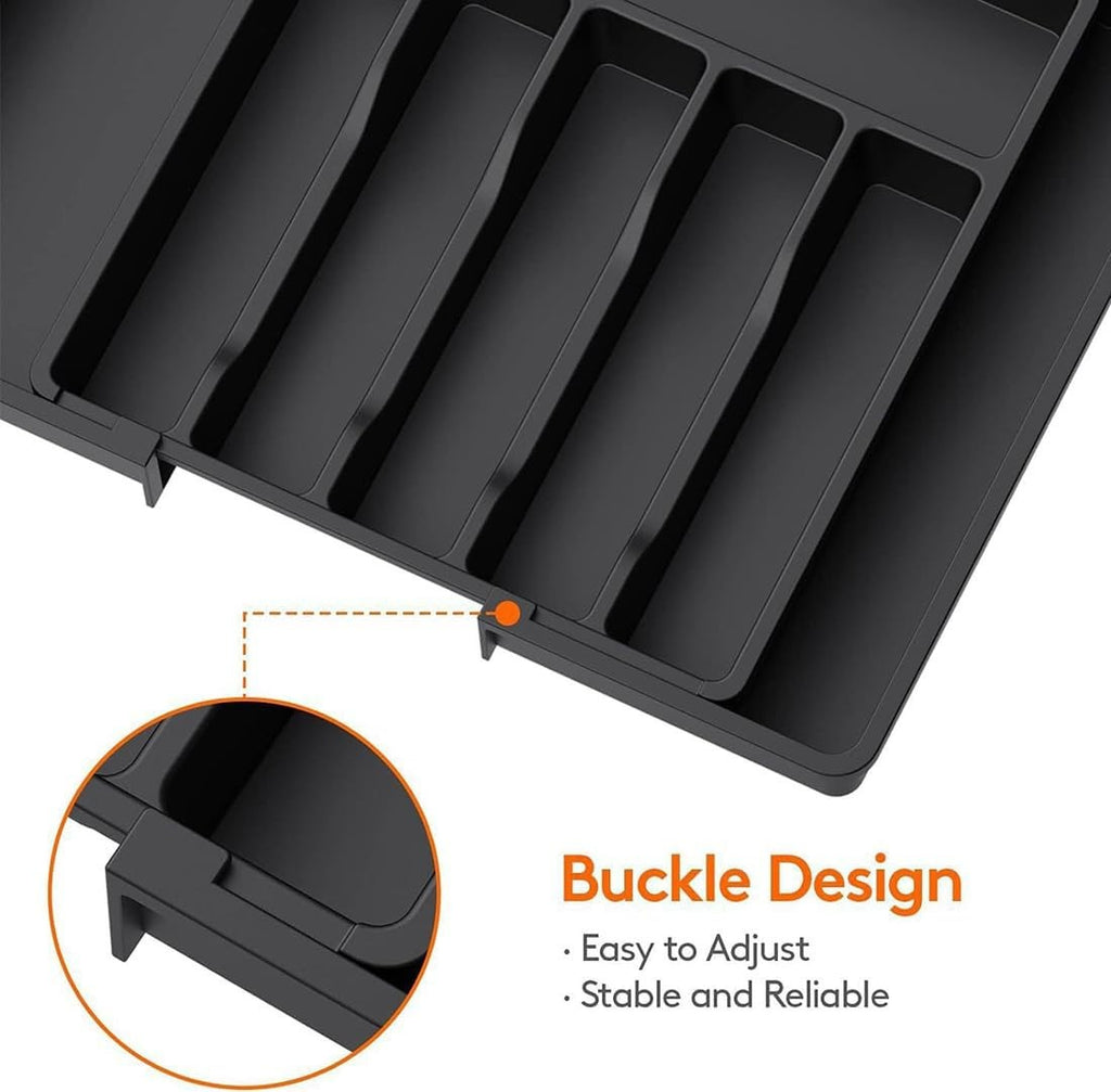8-Section Extendable Plastic Cutlery Tray Kitchen Drawer Insert Organiser Holder