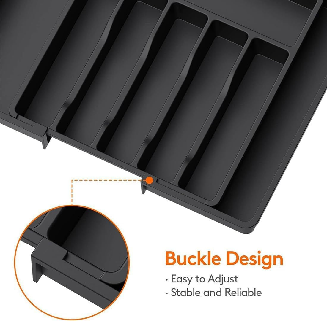8-Section Extendable Plastic Cutlery Tray Kitchen Drawer Insert Organiser Holder