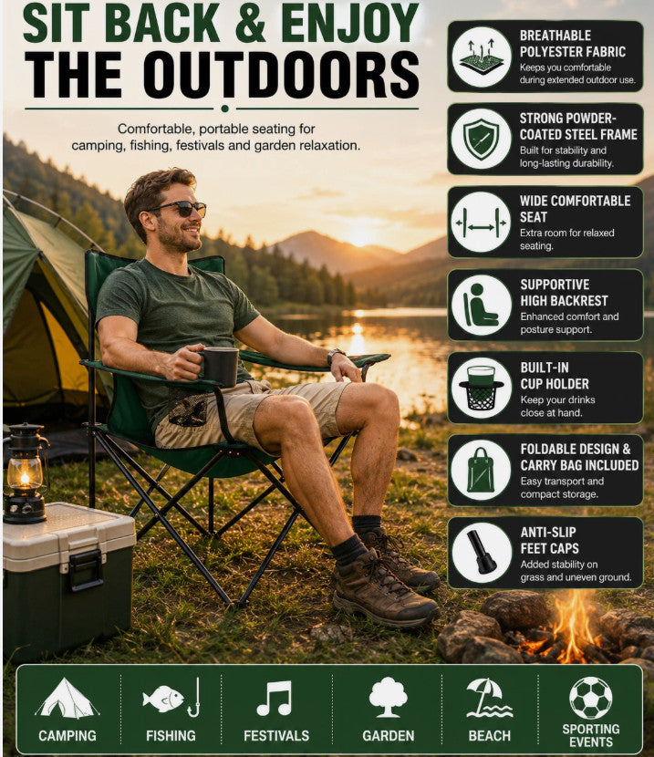 Foldable Camping Chair Portable Lightweight Outdoor Garden Beach Picnic Chair
