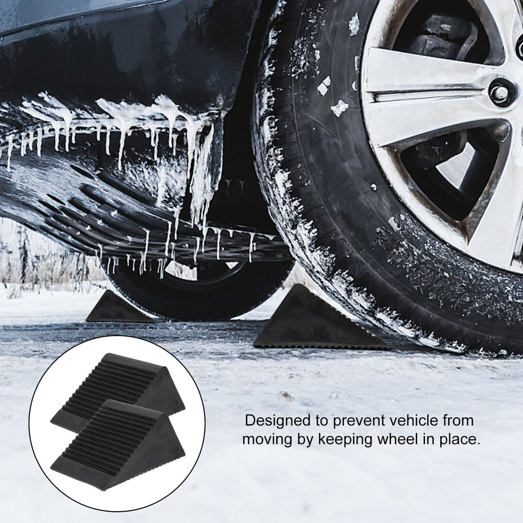 2Pcs Solid Rubber Wheel Chocks Heavy Duty Tire Stoppers For Truck RV Car Trailer