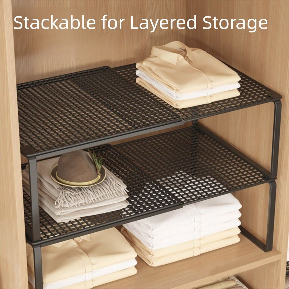 Metal Closet Shelf Adjustable Stackable Shelves DIY Wardrobe Organizer Cabinet