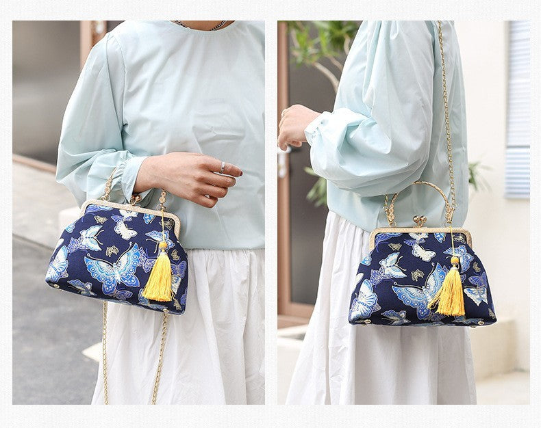 Retro Shoulder Chain Messenger Clutch Embroidered Jacquard Women's Evening Bags