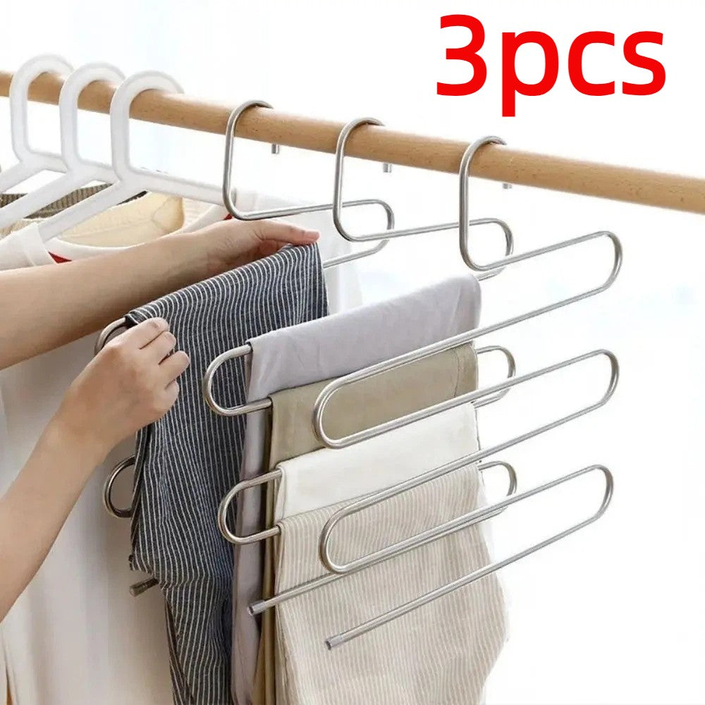 3PCS Space Saver Clothes Trouser Hanger Multi Layer Storage Closet Organizer