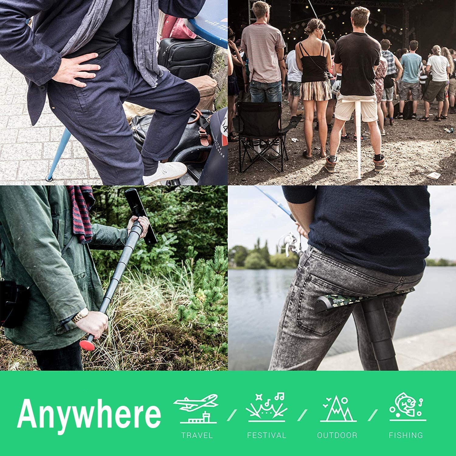 Folding Stool Walking Stick Seat Single Leg Hiking Chair Portable Retractable
