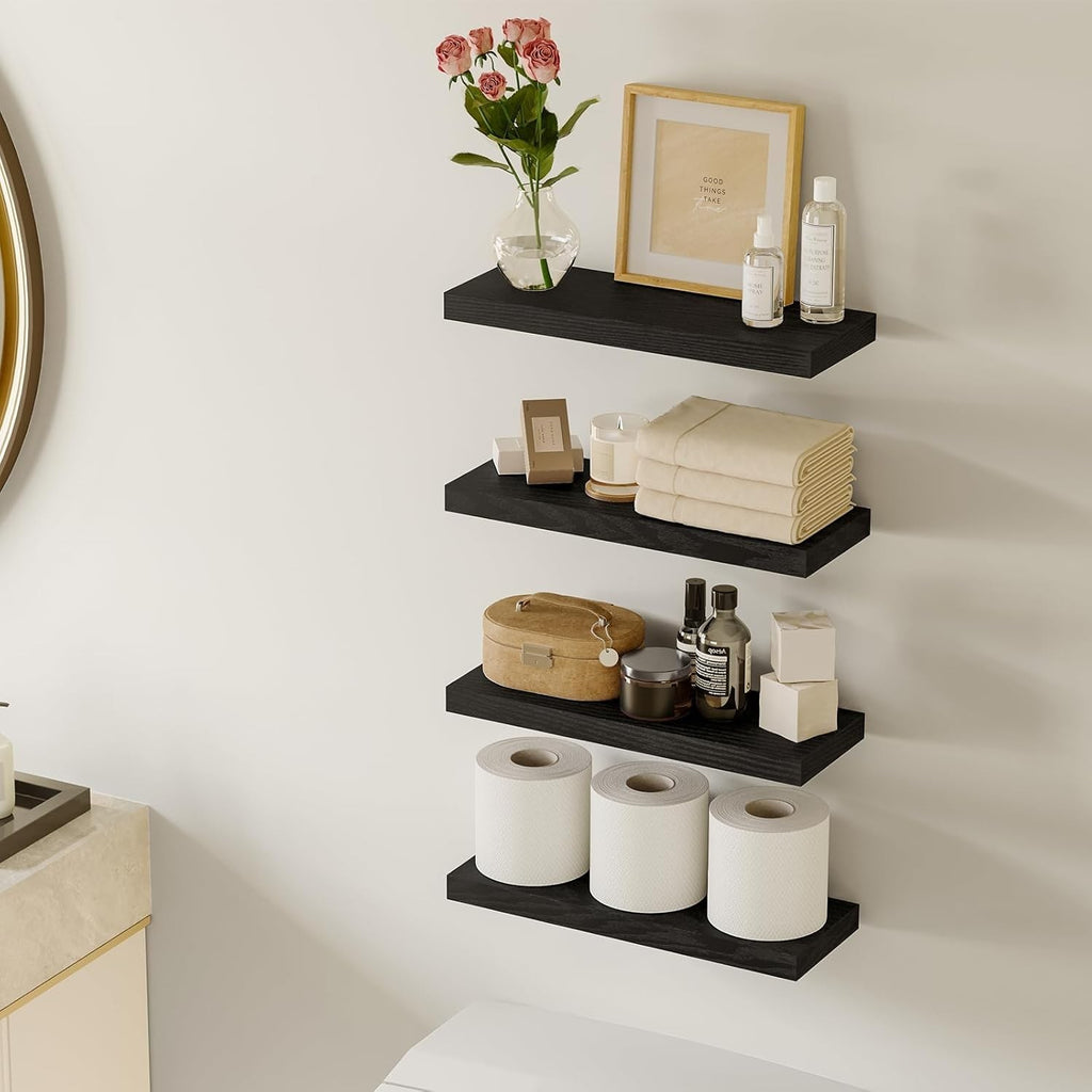 15.7in Wall Shelves Wood Floating Shelves Set of 4,Invisible Brackets Wall Decor