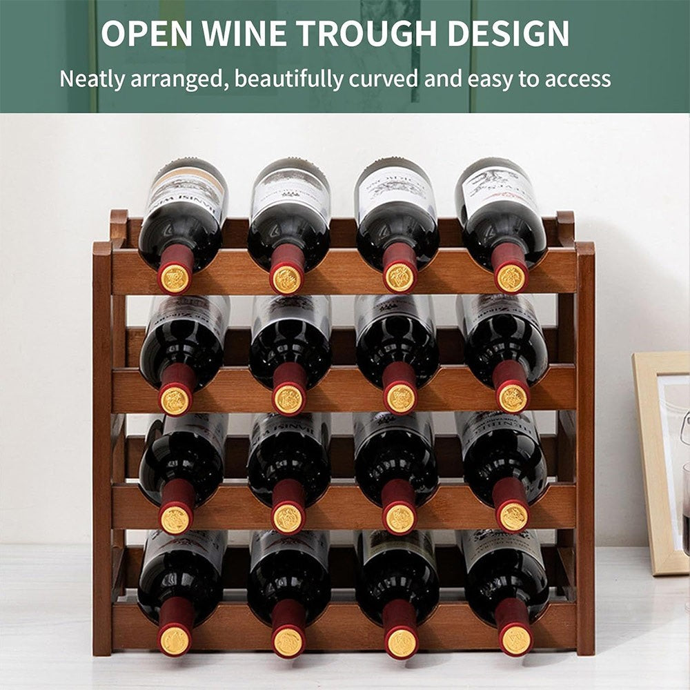 Bamboo Wine Rack 16 Bottles 4 Tier Tabletop Wine Holder Storage Display Stand UK