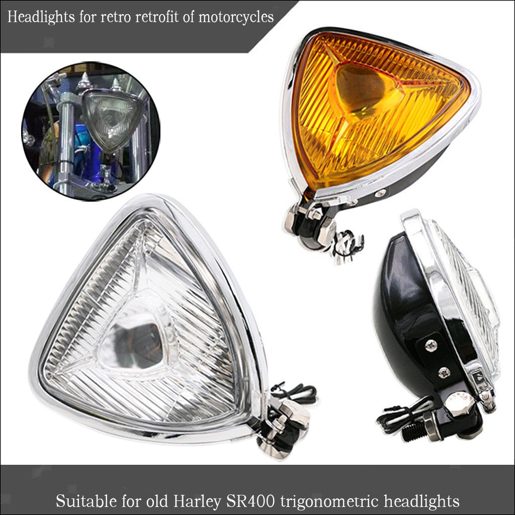 Triangle Headlight Lamp Custom for Harley Motorcycle Chopper Bobber Yellow Glass
