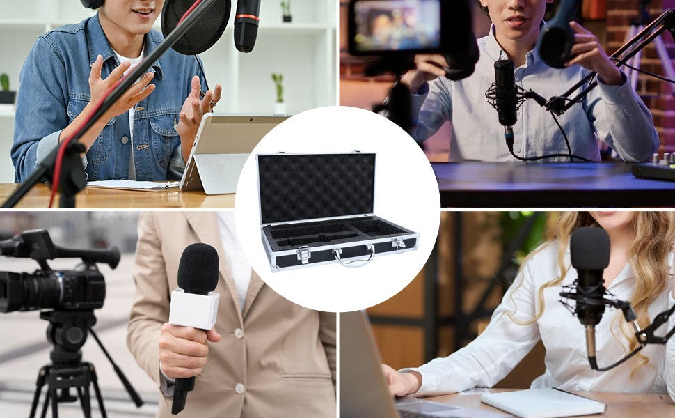 Wireless Microphone Carrying Case Hard Shell Mic Foam Case Compartment