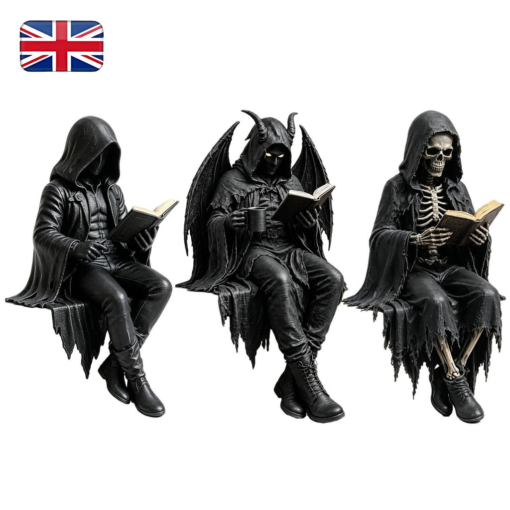 Gothic Dark Fantasy Figure, Reading Death Gothic Skeleton Demon Hooded Figurine