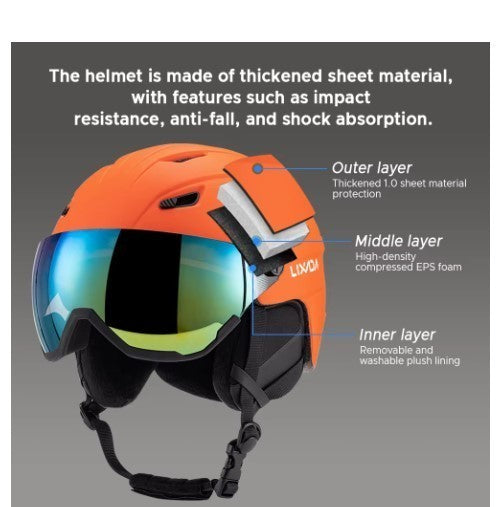 Integrated Ski Helmet Men and Women Snowboard Helmet with Removable Visor Goggle