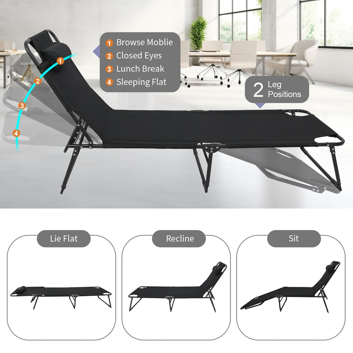 Reclining Sun Lounger Garden Folding Chair Recliner Beach Camping Bed with mat