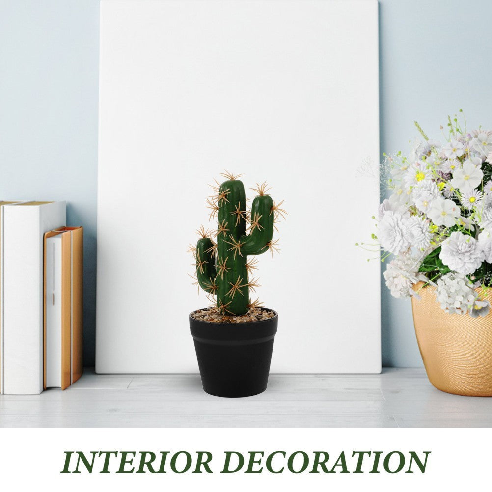 Lifelike Dark Green Plastic Artificial Potted Cactus for Home Decor