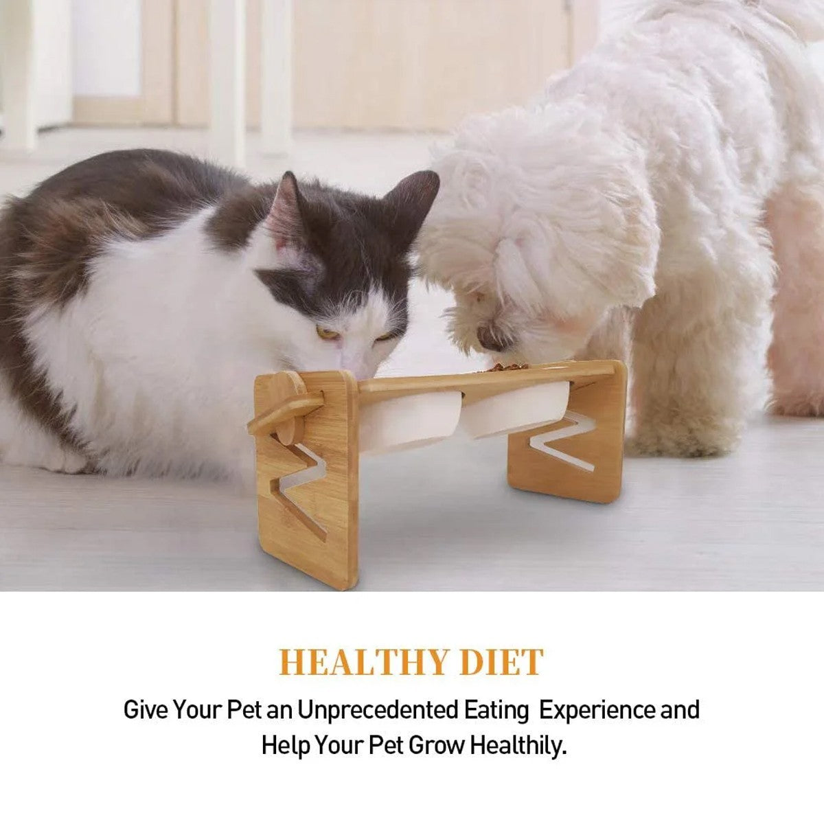 Elevated Double Bowl Pet Feeder, Adjustable Raised Stand Food Bowl for Dog Cat