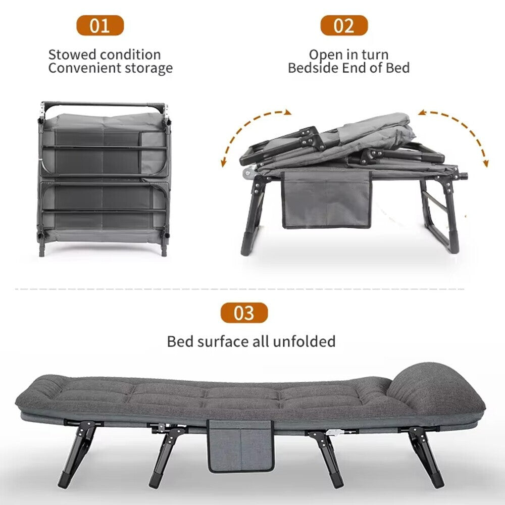 Portable Folding Guest Bed Sturdy Adjustable Folding Single Sleeper Bed W/ Mat