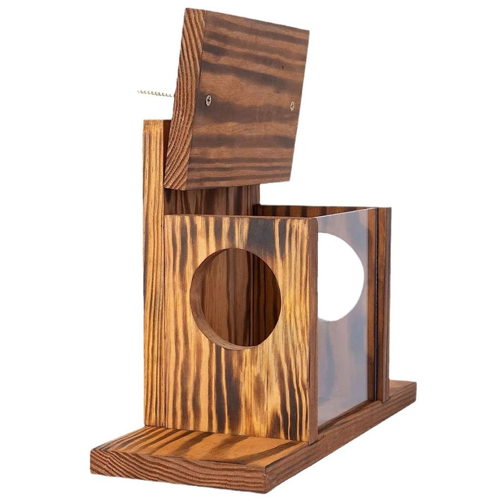 Carbonized Wood Squirrel Feeder Durable Squirrel House Box for Backyard Garden~