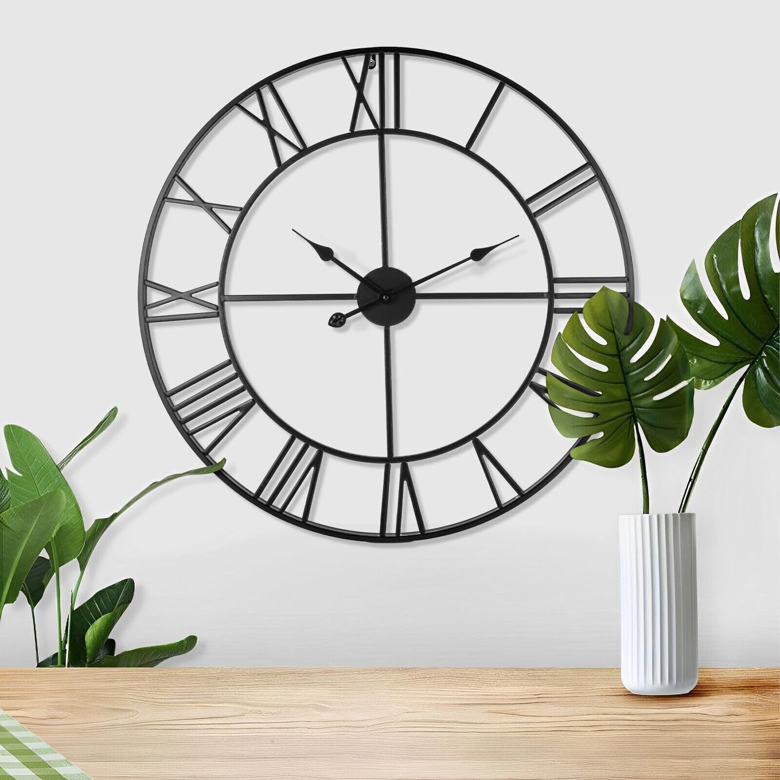 Large Outdoor Garden Wall Clock 40cm Big Open Face Metal Roman Numerals Giant