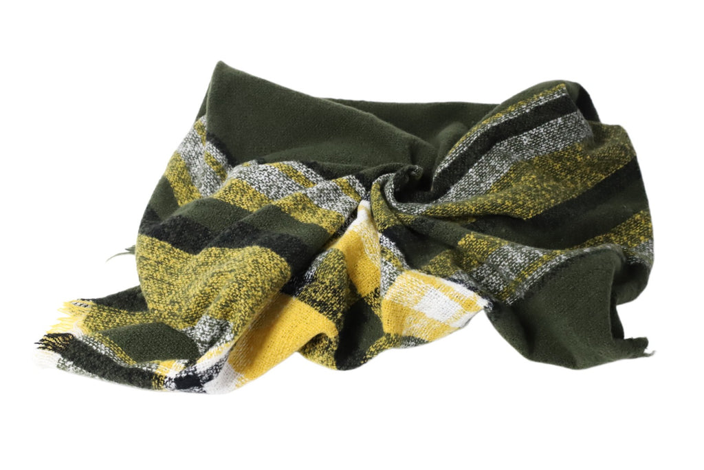 Ladies YELLOW & DARK GREEN  Pashmina Scarf Polyester Plaid Tartan Tessels Shawl