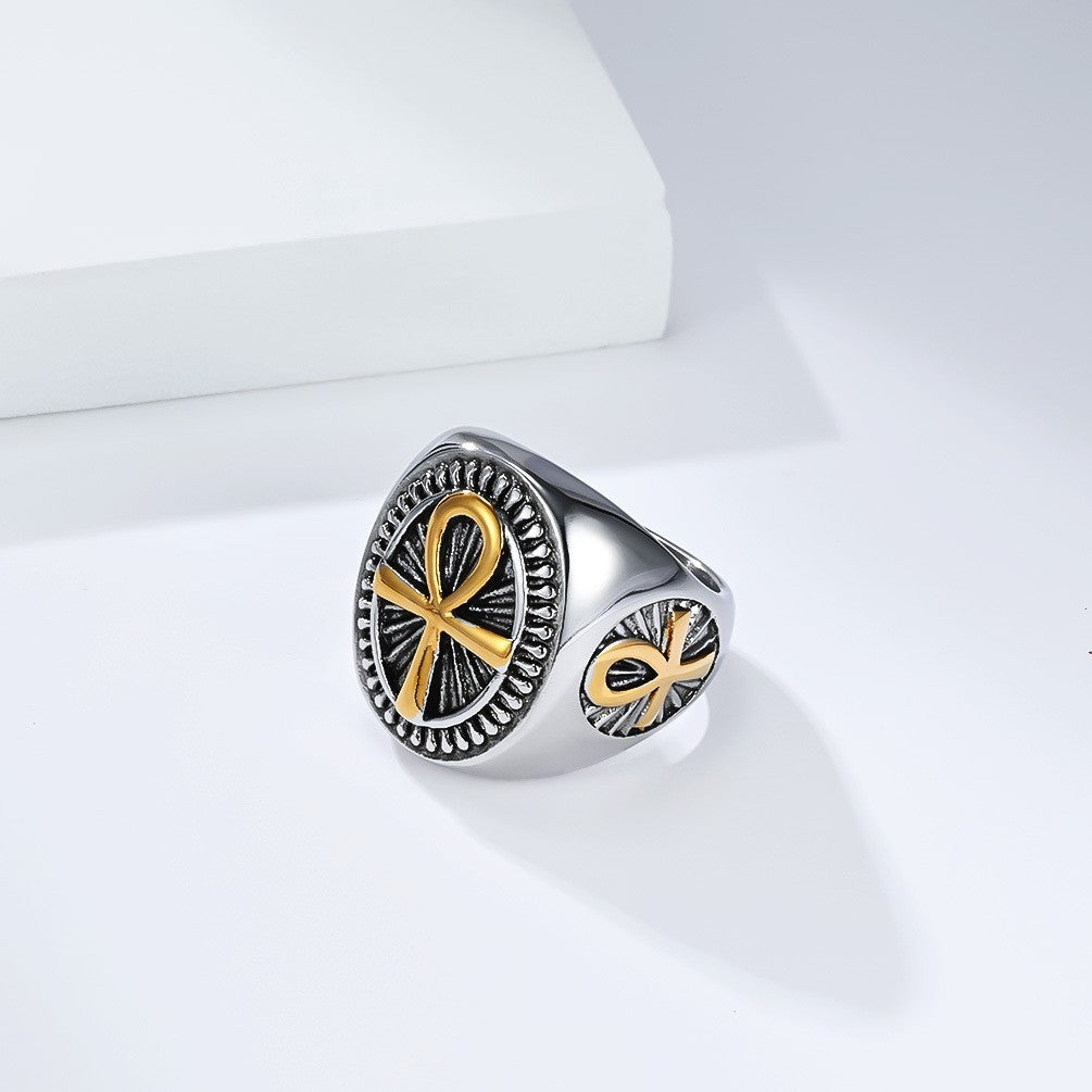 Ancient Egyptian Ankh Cross Amulet Ring Band For Men Stainless Steel #7-13