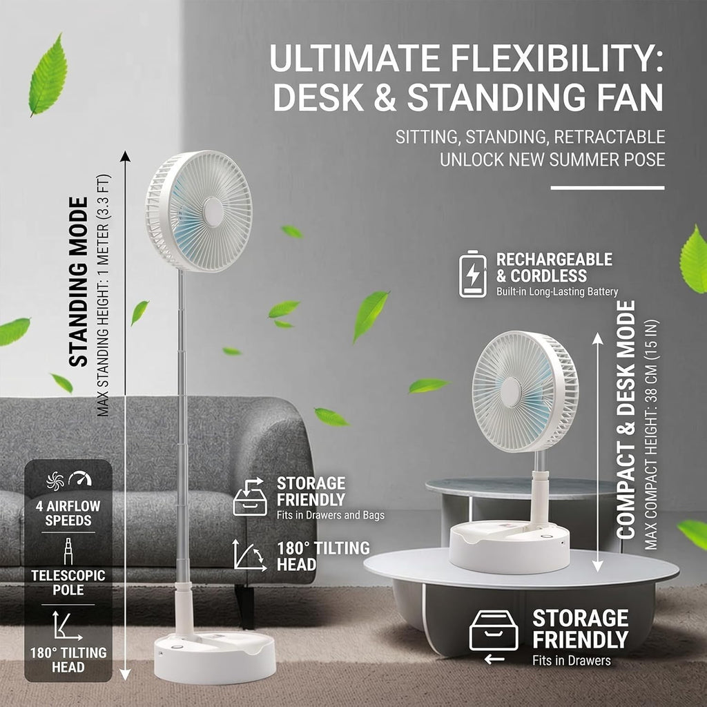 Cordless Fan, Portable Fan Rechargeable 7200mAh -Foldable Whisper Quiet